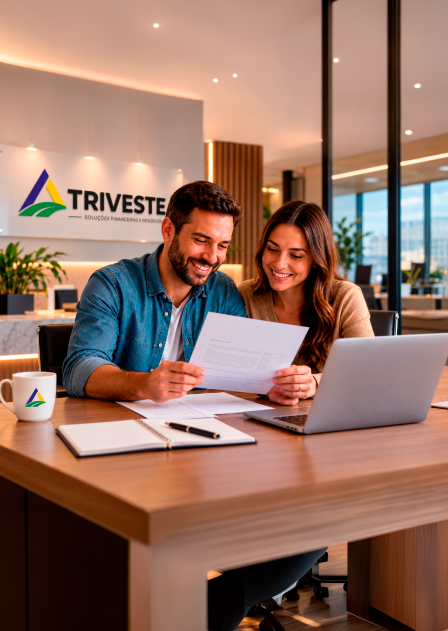 Casal analisando uma solução financeira